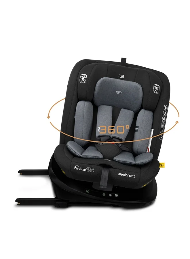نيوبريز Neobreez I-VILO 360° Rotatable ISOFIX All-in-1 Convertible Baby Toddler Kids Child Car Seat,I-Size ECER129, Recline&Adjustable, Side Impact Protection,0-12Yrs,0-36Kg),Group 0+/1/2/3-Black Grey